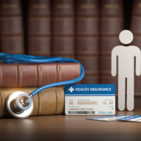 Medical health insurance concept. Family with stethoscope and plastic card.